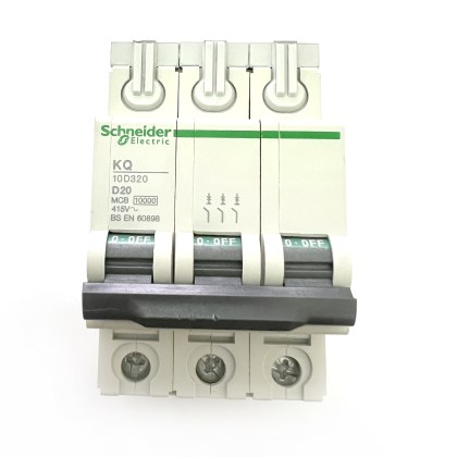 Schneider Electric KQ 10D320 D20 20A 20 Amp 3 Pole Phase MCB Circuit Breaker Type D